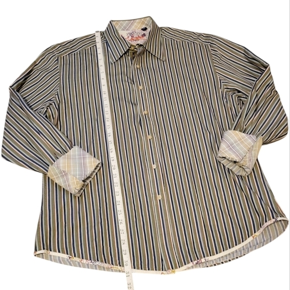 Robert Graham Men's 2XL Flip Cuff Button Down Embroidered Stripe Shirt Collar - Picture 5 of 13